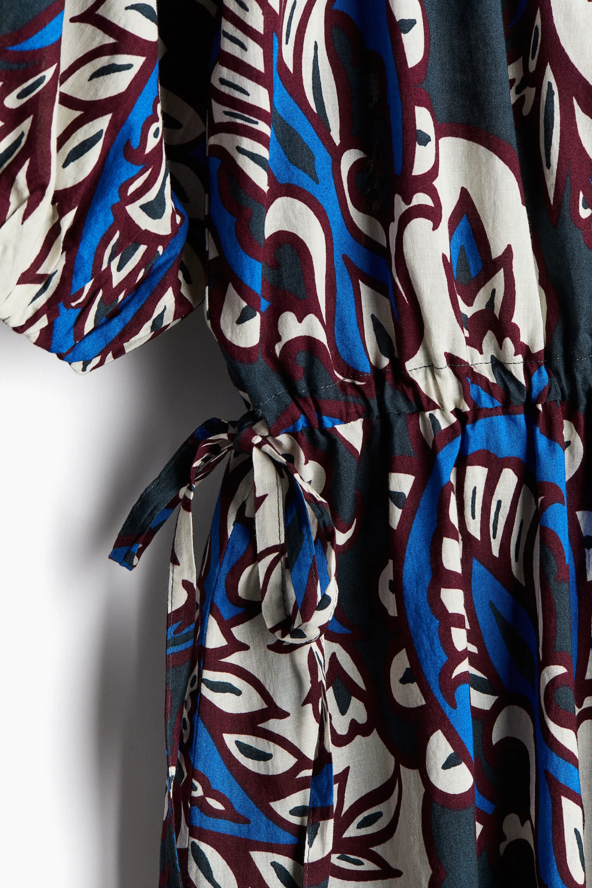Robe en coton avec cordon de serrage à la taille - Bleu marine/motif