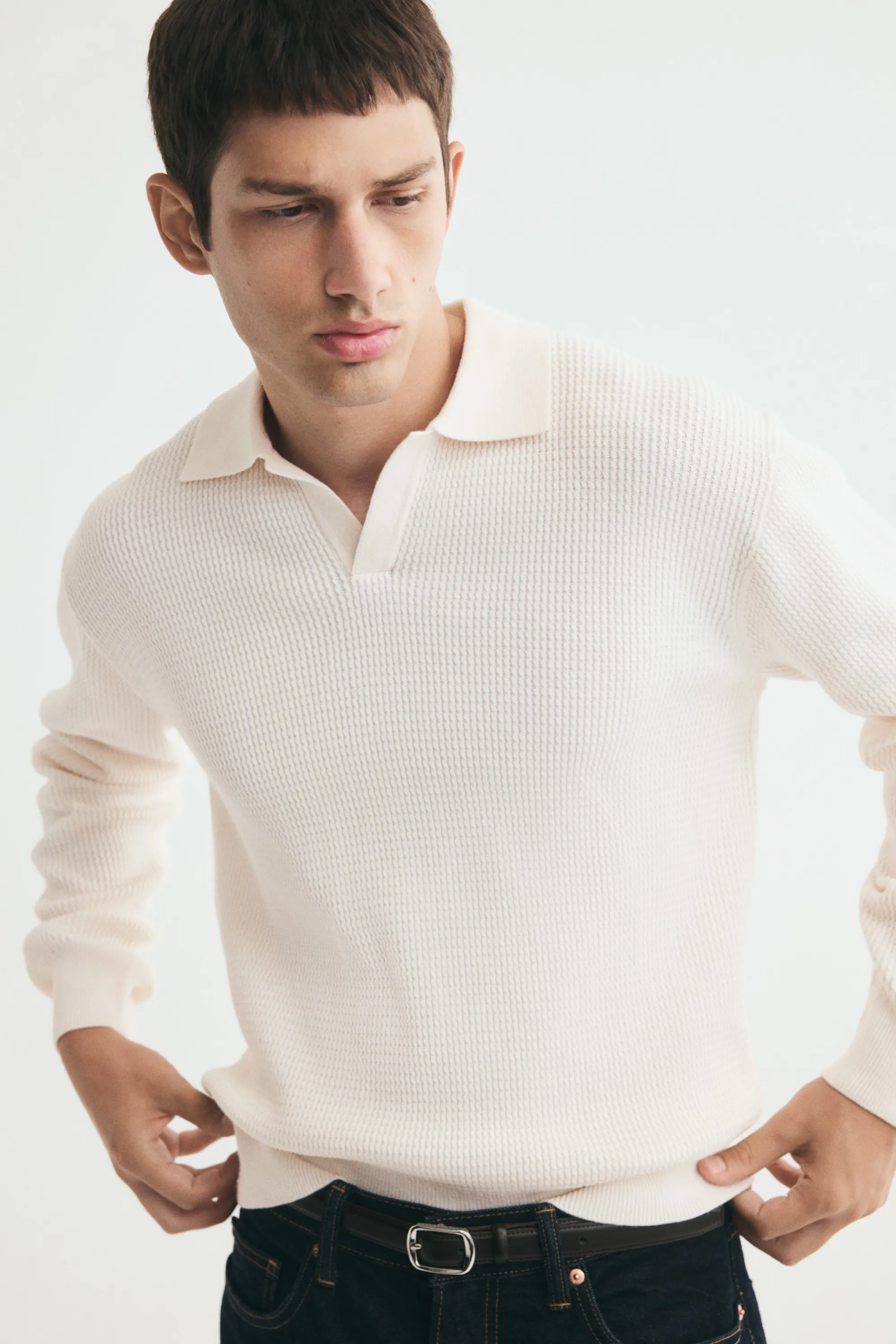 Polo Relaxed Fit en maille - Crème