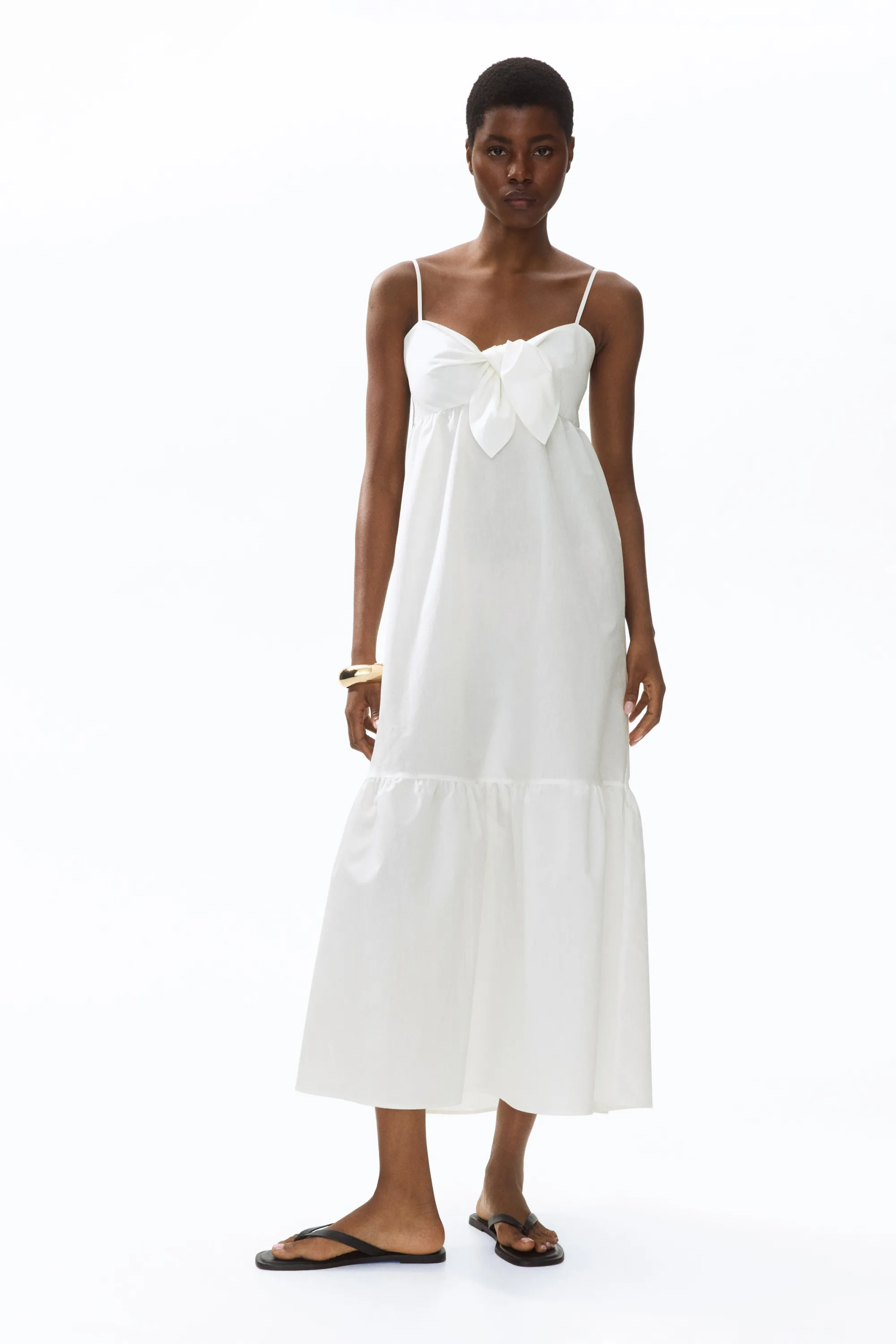 Robe à étages avec détail à nouer - Crème