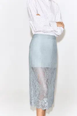 JUPE MIDI EN DENTELLE - BLEU CIEL — photo 2