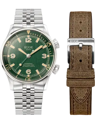 KUOE SOMBRERO 90-011 GREEN LINEN TEXTURED DIAL JUBILEE BRACELET — photo 1