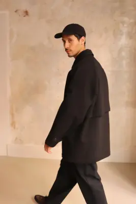 Still By Hand – Silk mixed wool coat CO02263OS – BLACK
