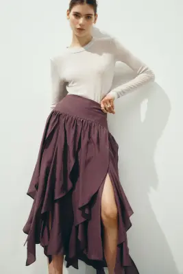 Jupe midi asymétrique - Rouge prune — photo 1