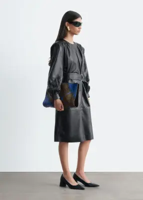 Robe ceinturée en cuir - Noir — photo 4