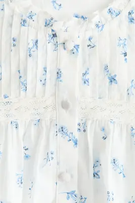 Blouse en coton avec plis nervure - Blanc/fleuri — photo 4