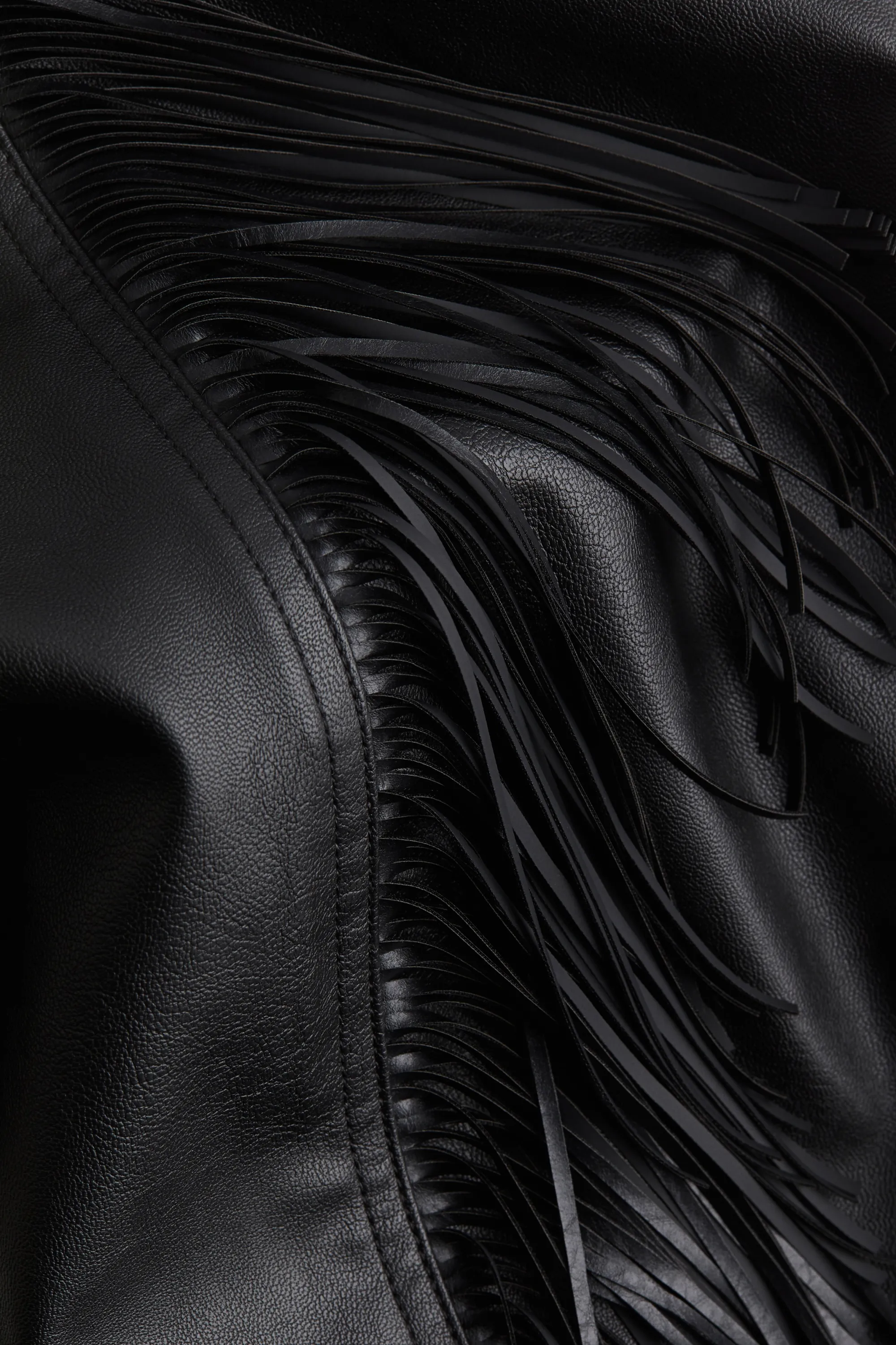 Jupe frangée en tissu enduit - Noir