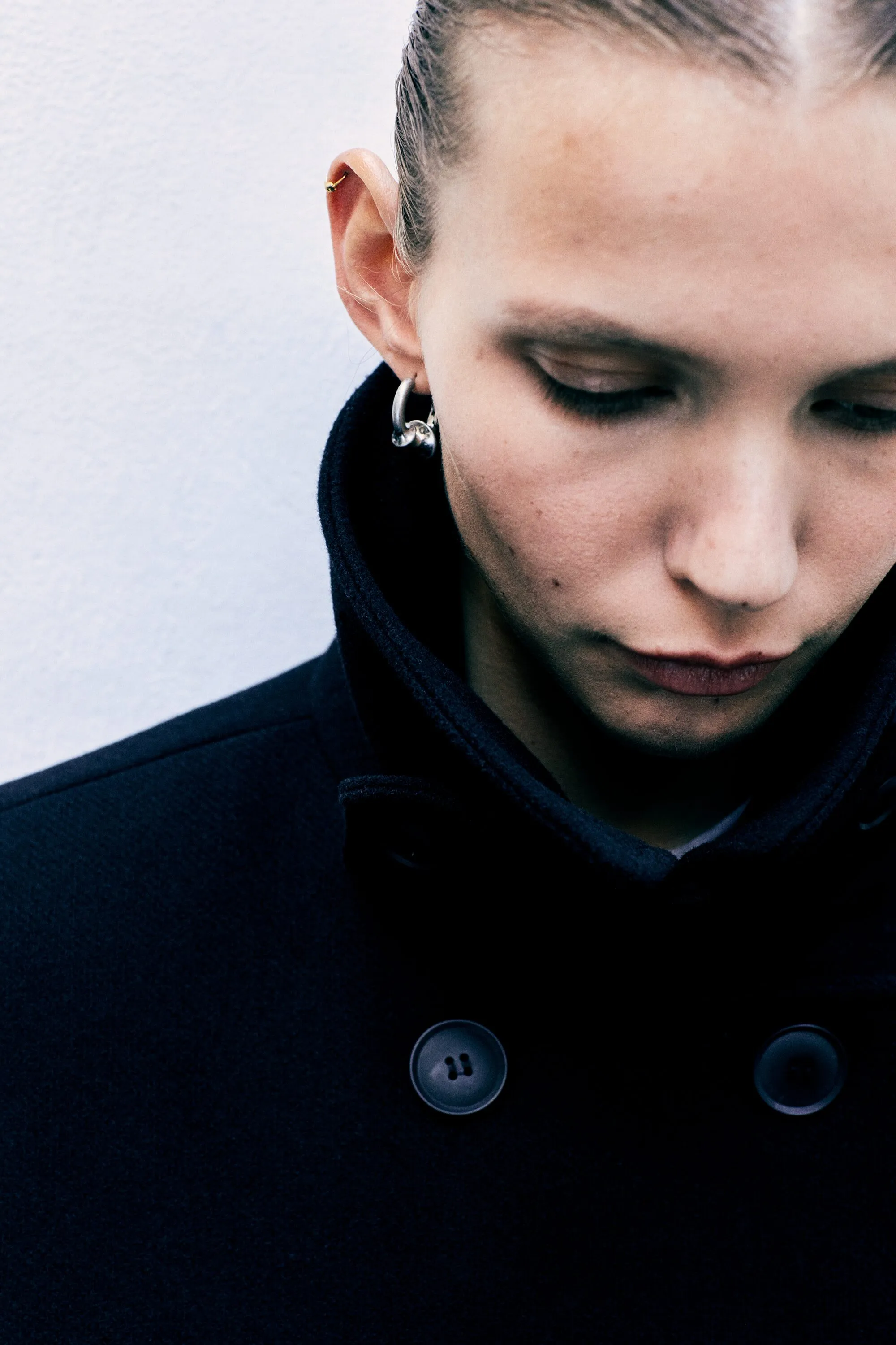 Manteau car coat croisé en laine mélangée - Noir
