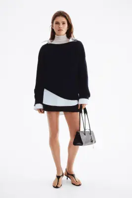 Pull oversize en laine mélangée - Bleu marine — photo 1