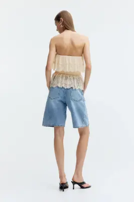 Top bandeau volanté - Beige clair — photo 2