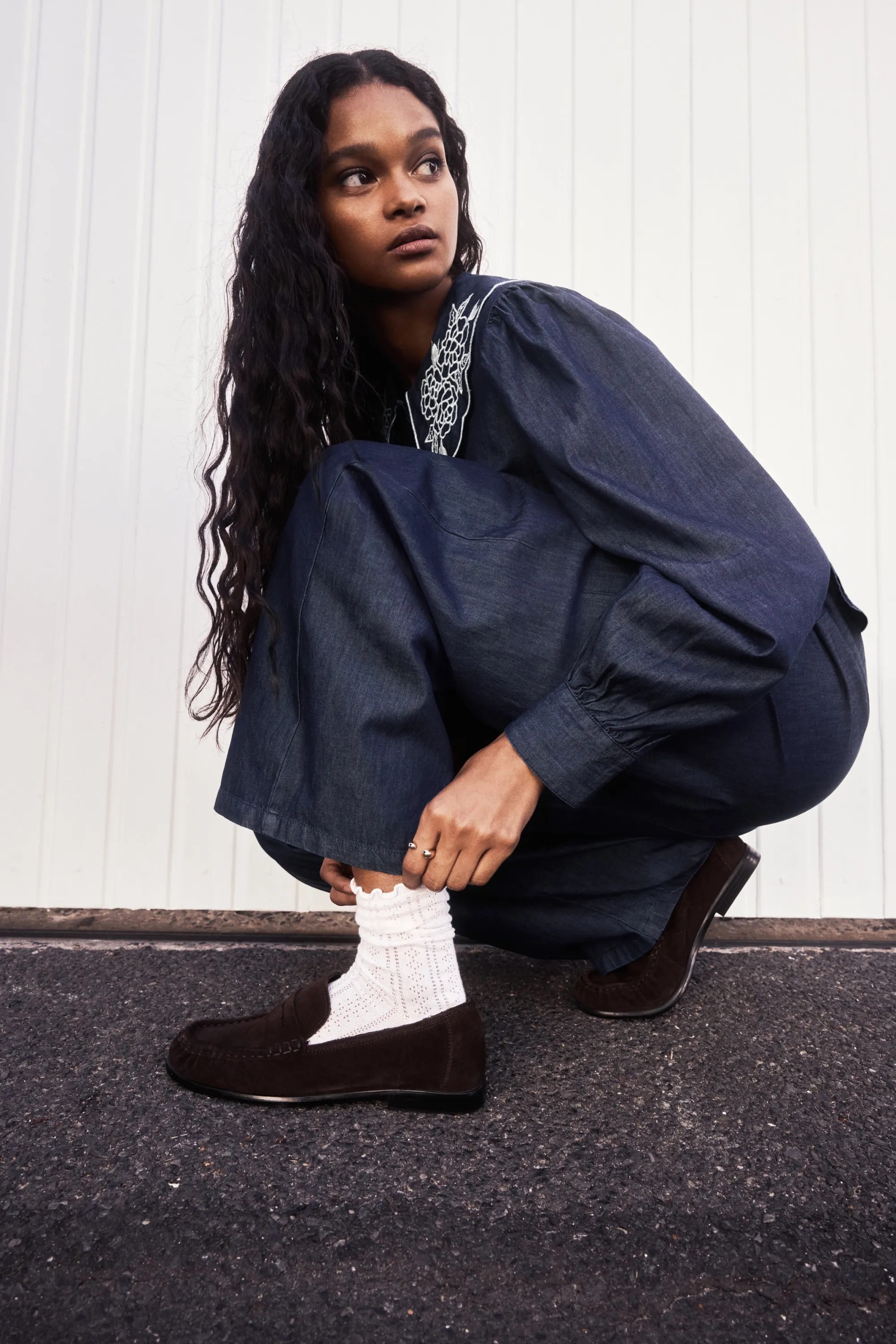 Pantalon en denim avec cordon de serrage - Bleu denim foncé