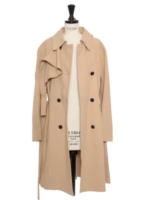 Trench ceinturé en gabardine de coton beige à double boutonnière et cape Prix boutique 4000€ Taille M — photo 5