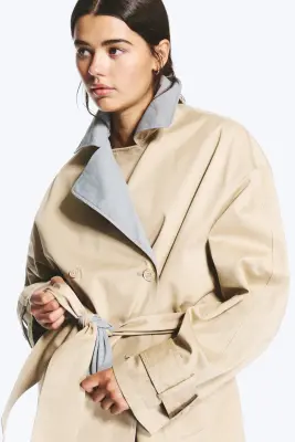 Trench-coat réversible à double boutonnage - Beige & Light Grey — photo 3