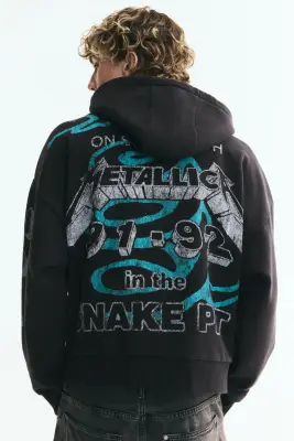 Veste imprimée Oversized Fit avec capuche et zip - Noir/Metallica — photo 3