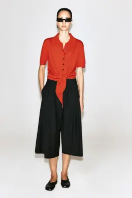 CHEMISE À NOUER EN MAILLE DE LAINE - MANDARINE — photo 2