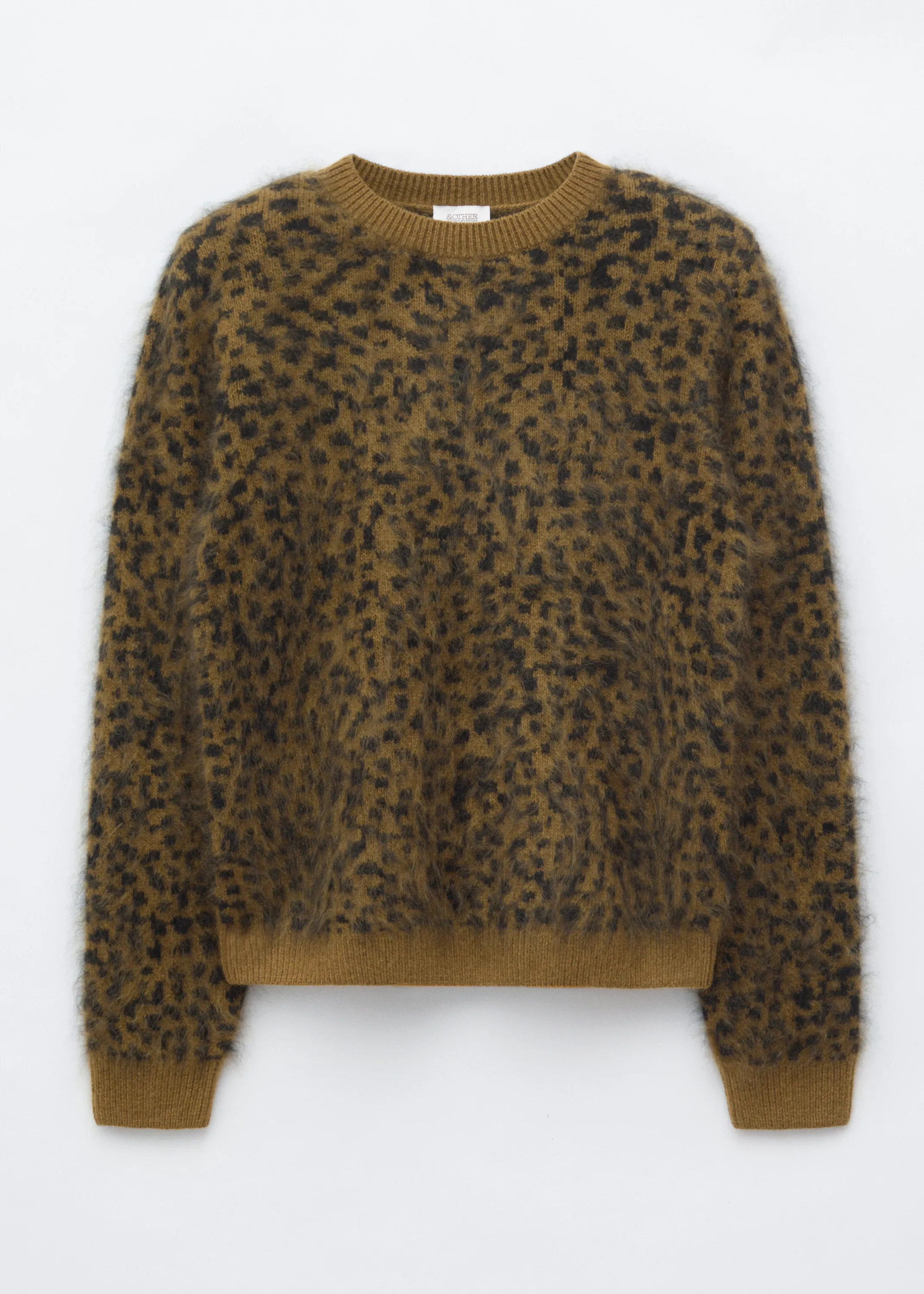 Pull en laine mérinos - Vert kaki/Léopard