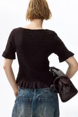 Top en maille texturée - Marron foncé — photo 4