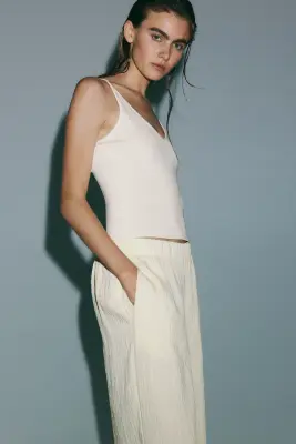 Pantalon texturé en viscose mélangée - Beige clair — photo 2