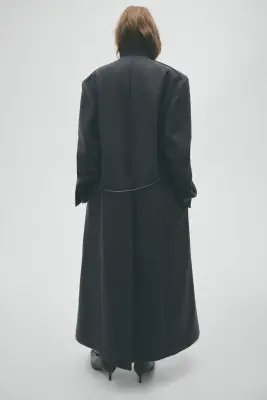 Manteau en laine mélangée avec ceinture à nouer - Gris foncé chiné — photo 3