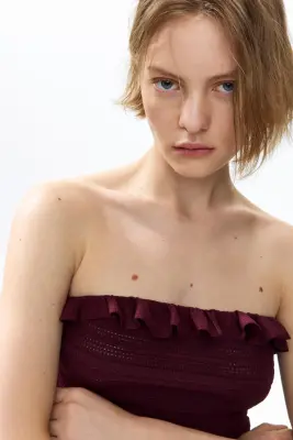 Top bandeau en maille pointelle - Bordeaux — photo 2
