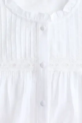 Blouse en coton avec plis nervure - Blanc — photo 3
