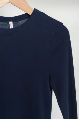 BABACO – Cotton/Silk Basic Long Sleeve T-shirt BA01-CR36 – Navy — photo 2
