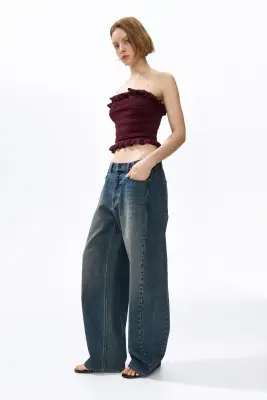 Top bandeau en maille pointelle - Bordeaux — photo 1