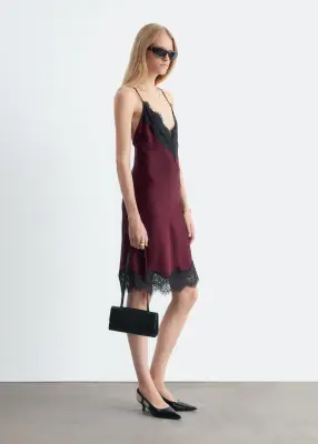 Robe nuisette à bordures en dentelle - Rouge foncé — photo 3