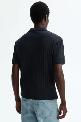 Polo Slim Fit en jersey texturé - Bleu marine — photo 3