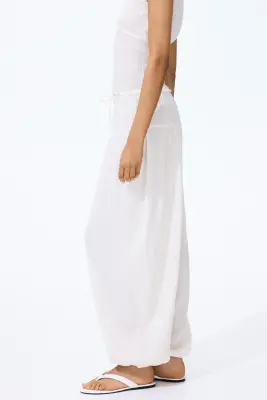Pantalon ballon froissé - Crème — photo 3