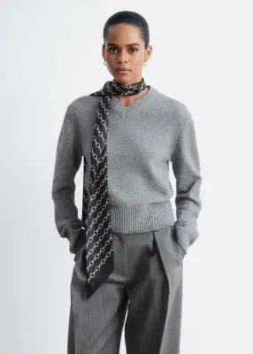 Pull à col en V côtelé - Gris — photo 1