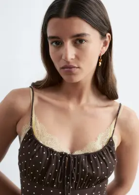 Robe courte à cordon de serrage - Brun foncé/Pois blancs — photo 1