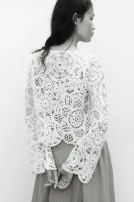 Top façon crochet - Crème — photo 3