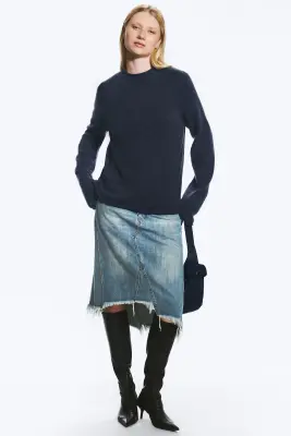 Pull ample en laine mélangée - Bleu foncé — photo 1