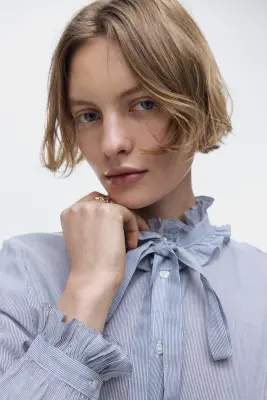 Blouse volantée - Bleu foncé/rayé — photo 3