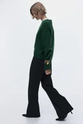 Pantalon évasé en twill - Bleu marine — photo 3