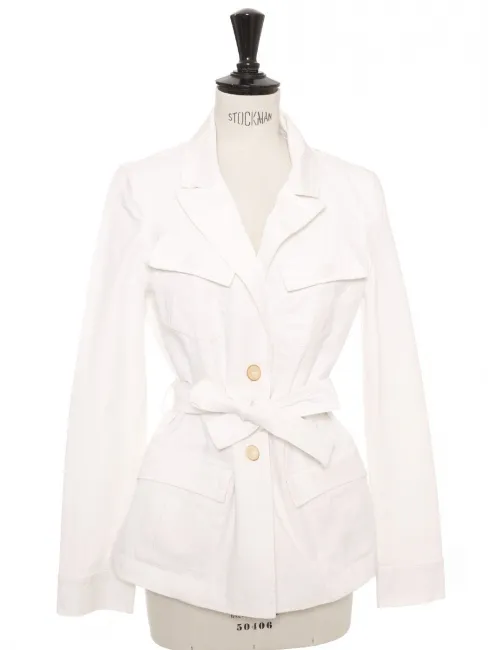 Veste saharienne ceinturée en coton blanc Prix boutique 350€ Taille 38