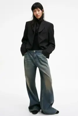 Single-breasted wool-blend blazer - Noir — photo 1