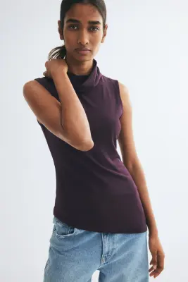 Top ajusté avec col roulé - Violet prune foncé — photo 2