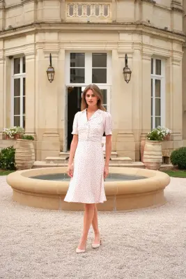 Selena Midi Dress - Cream with hearts — photo 2