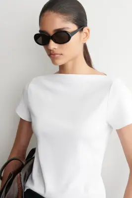 T-SHIRT SLIM EN COTON À COL BATEAU - BLANC — photo 3