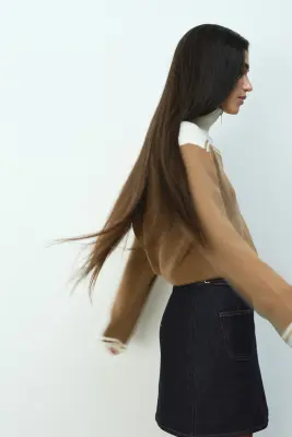 Jupe trapèze en denim - Bleu denim foncé — photo 3
