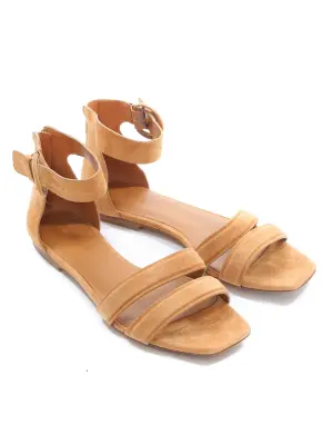 Sandales plates à bride cheville en suede marron camel Prix boutique 265€ Taille 39 — photo 2