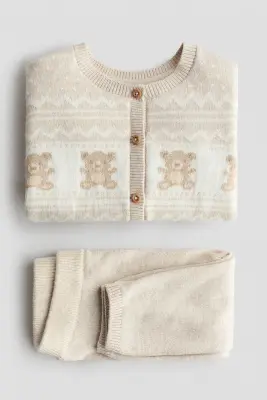Ensemble 2 pièces en maille de coton - Beige clair/nounours — photo 3