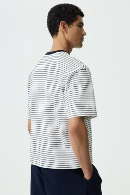 T-shirt boxy Relaxed Fit en coton - Blanc/rayé — photo 3
