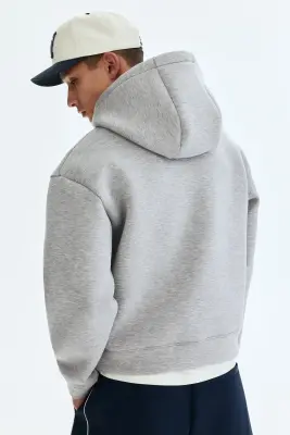 Hoodie Loose Fit en scuba - Gris chiné — photo 3
