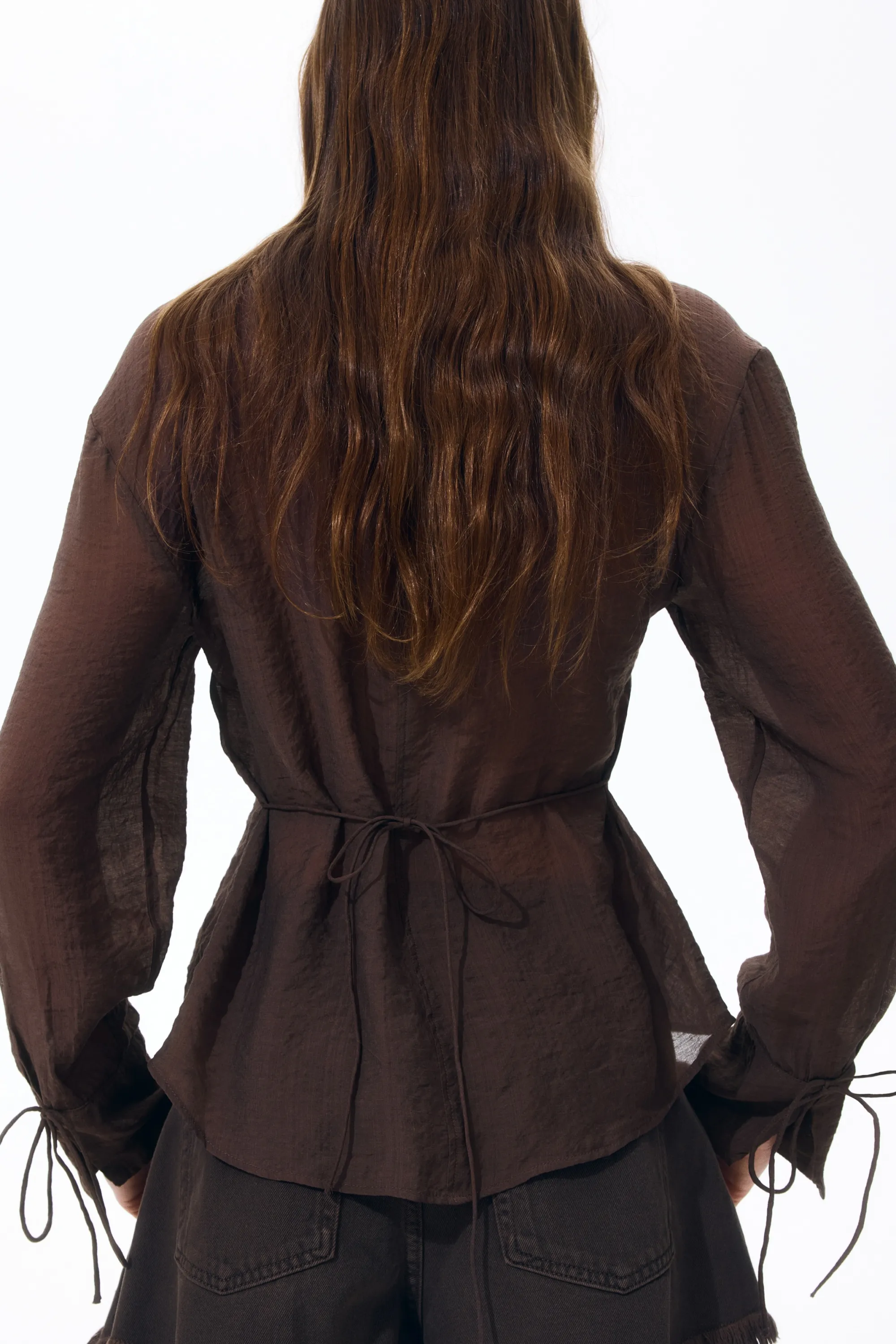 Chemise texturée avec détail à nouer - Marron foncé