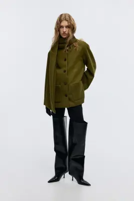 Manteau à écharpe - Vert olive — photo 1