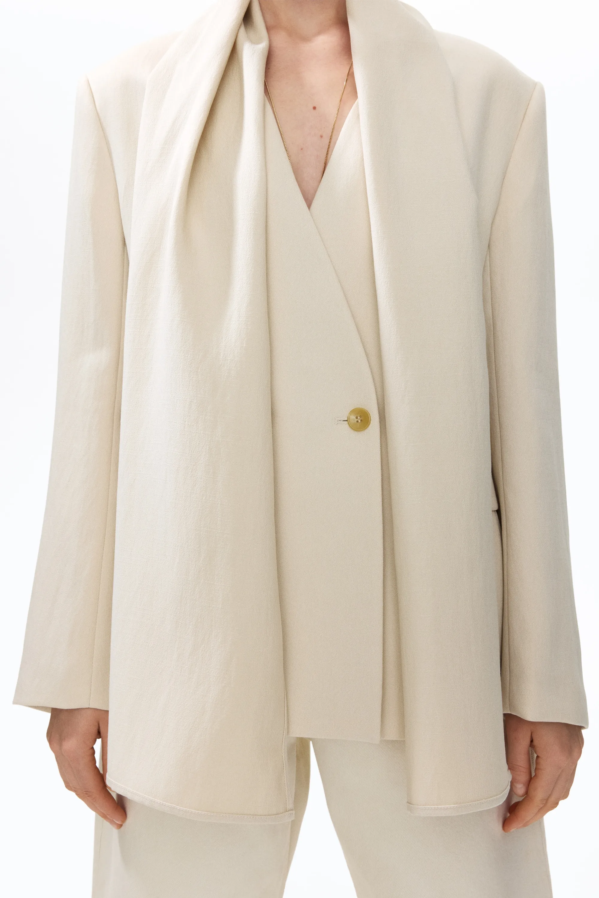 Blazer sans revers avec écharpe - Beige clair