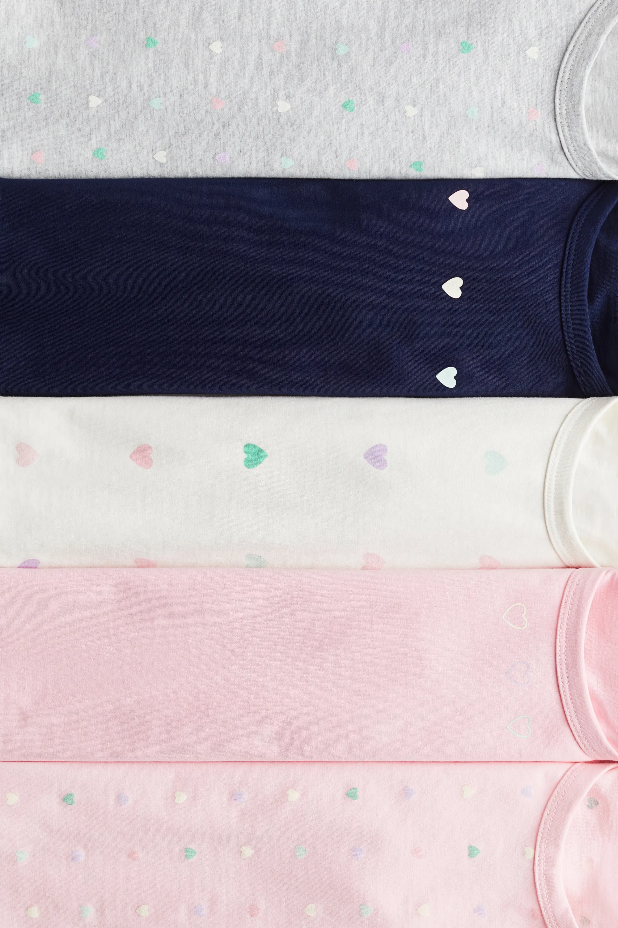 Lot de 5 T-shirts en coton - Rose clair/cœurs