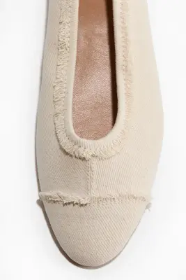 Ballerines frangées en coton - Beige clair — photo 2